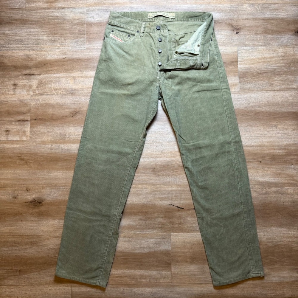 Diesel Corduroy Pants Men 32x31 Olive Green Keetar Straight Leg Button Fly Italy